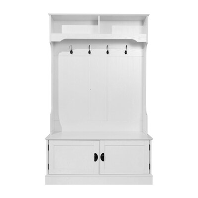Flash Furniture Fraser Engineered Wood Hall Tree with Double Door Storage Bench, White (NANHT04WHT)