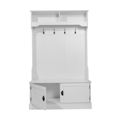 Flash Furniture Fraser Engineered Wood Hall Tree with Double Door Storage Bench, White (NANHT04WHT)