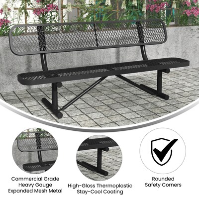 Flash Furniture Sigrid Steel 3-Seat Commercial Grade Outdoor Bench, Black (SLFAG4HUT2BK)