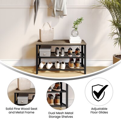 Flash Furniture Easton Iron/Wood 3-Tier Wooden Entryway Bench, Weathered Wood/Black (HGWAB3TWEATH)