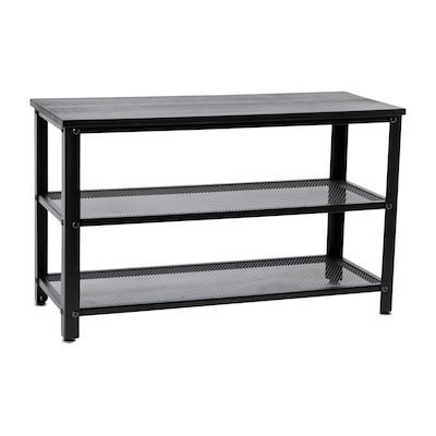 Flash Furniture Easton Iron/Wood 3-Tier Wooden Entryway Bench, Blackwash/Black (HGWAB3TBLKWSH)