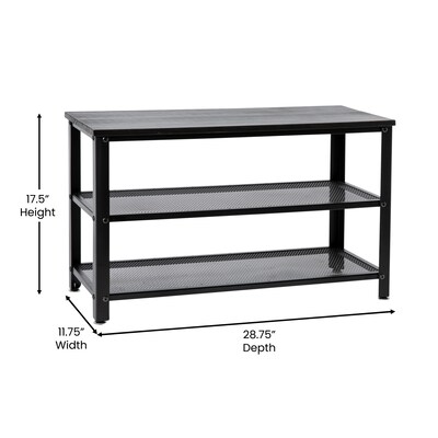 Flash Furniture Easton Iron/Wood 3-Tier Wooden Entryway Bench, Blackwash/Black (HGWAB3TBLKWSH)