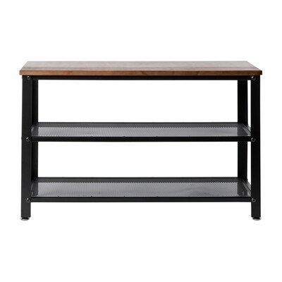 Flash Furniture Easton Iron/Wood 3-Tier Wooden Entryway Bench, Rustic Brown/Black (HGWAB3TRSTBRN)