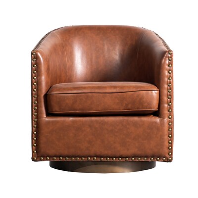 Flash Furniture Myles Leathersoft Upholstery Club Style Barrel Accent Armchair, Brown (BSAC22061BRNPU)