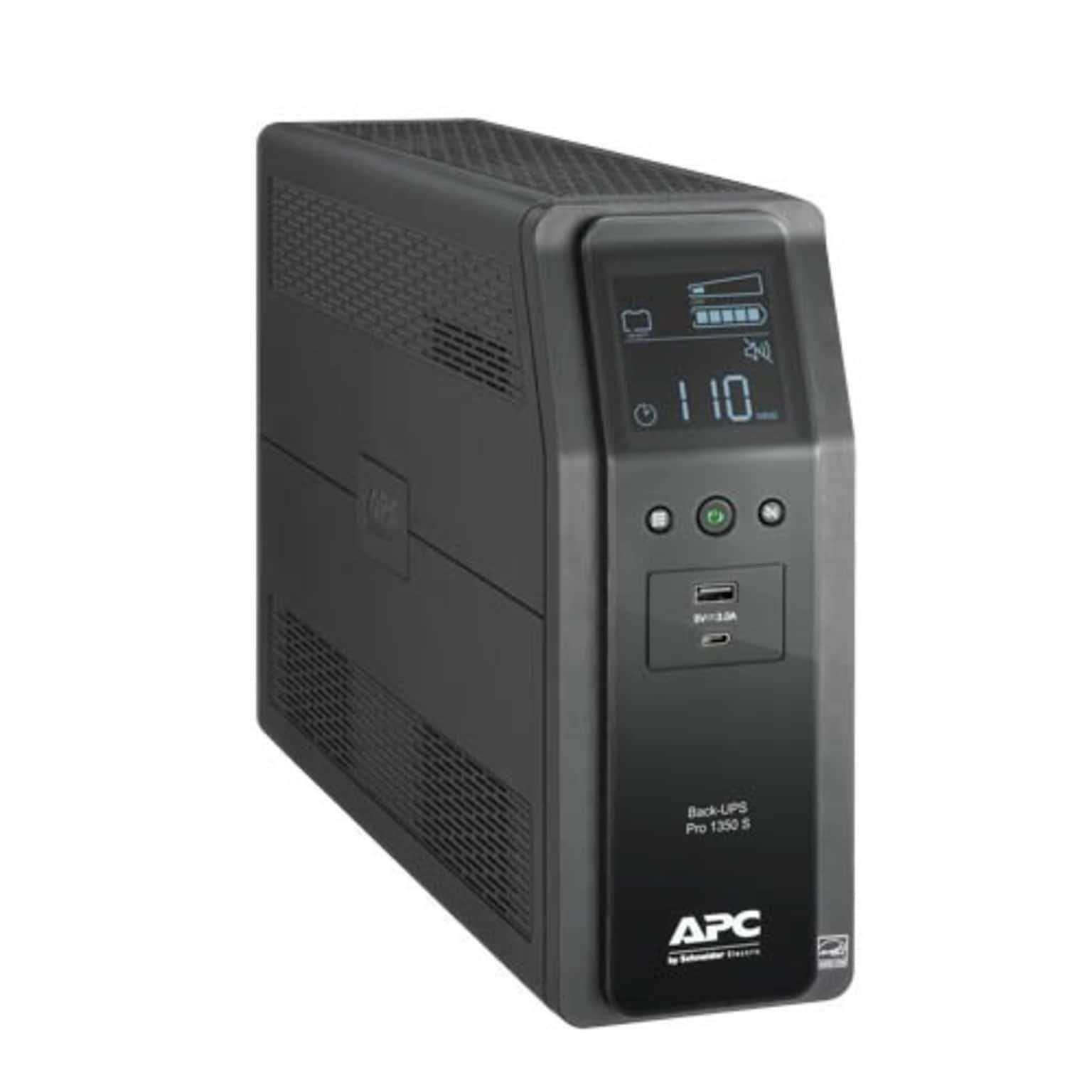 APC Series 1350VA Battery Backup UPS, 10-Outlets, Black (BR1350MS)