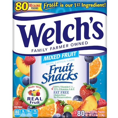 Welchs Fruit Snacks .9 Ounce Pouches Mixed Fruit, Pack of 80 (PIM69880)