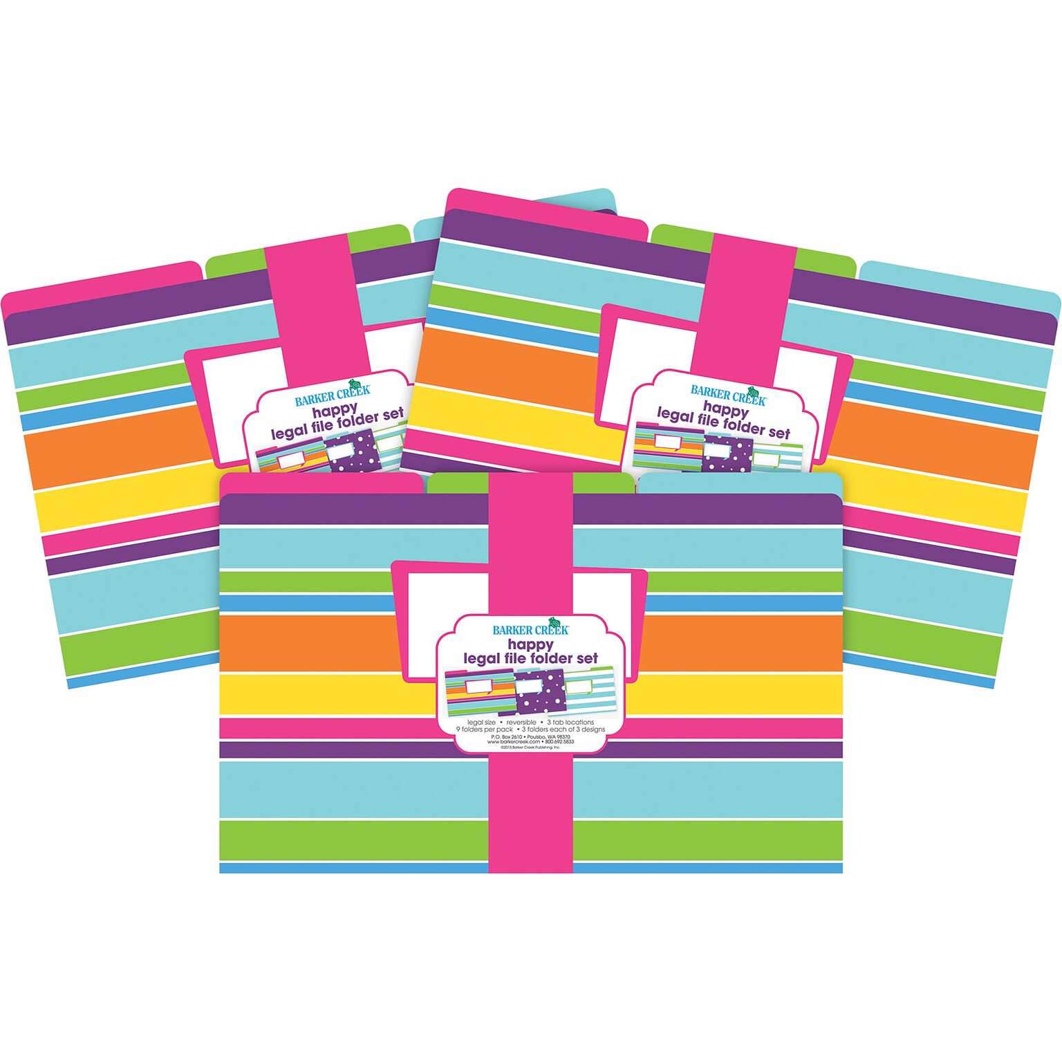 Barker Creek Happy File Folder, 1/3-Cut Tab, Legal Size, Assorted Colors, 27/Set (BC3569)