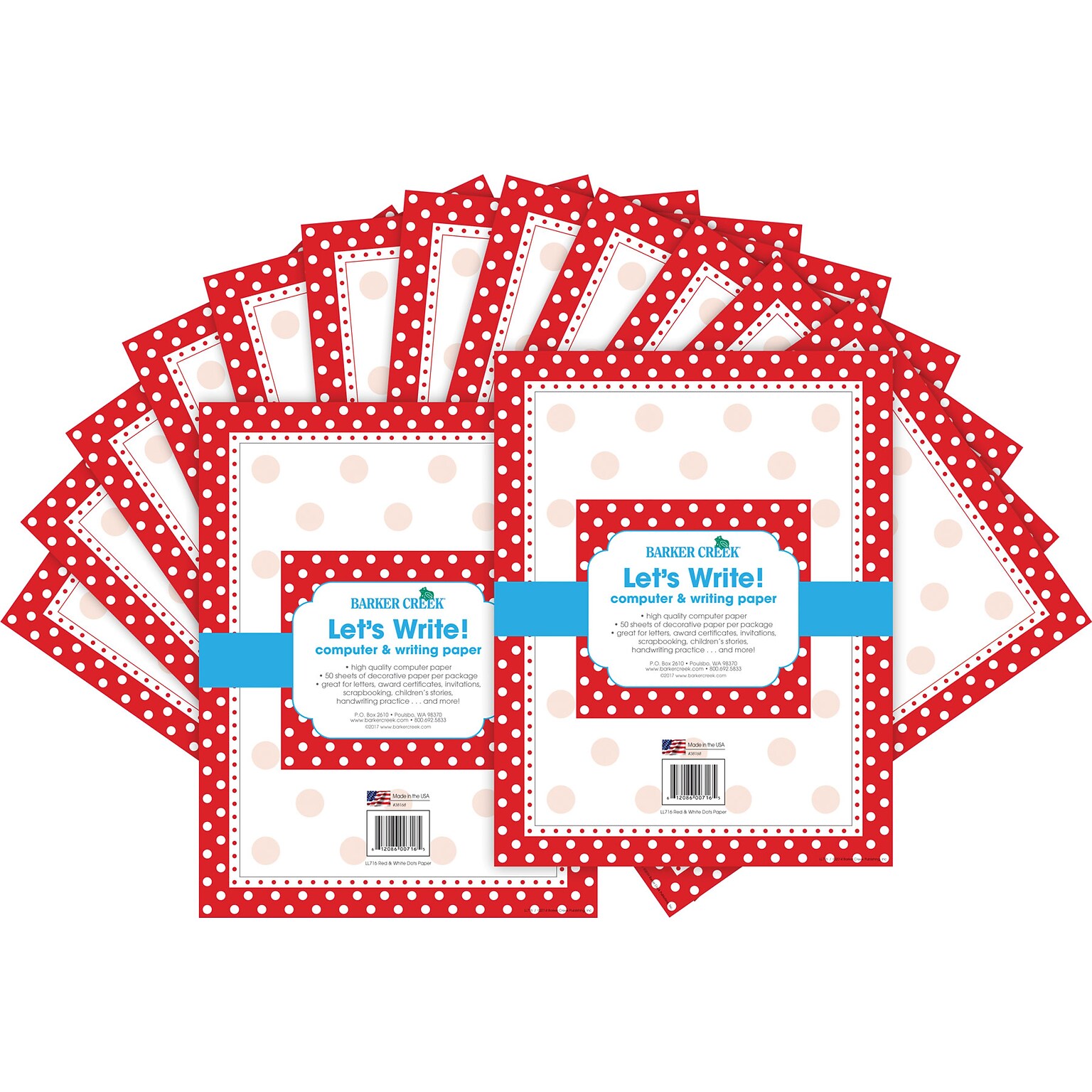 Barker Creek Dots Computer Paper, 8.5 x 11, 60 lbs., Red/White, 100 Sheets/Pack (BC3608)