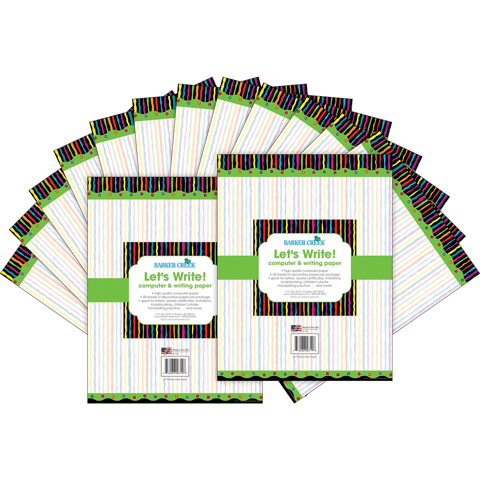 Barker Creek Neon Stripe Computer Paper, 100 Sheets/Set (BC3610)