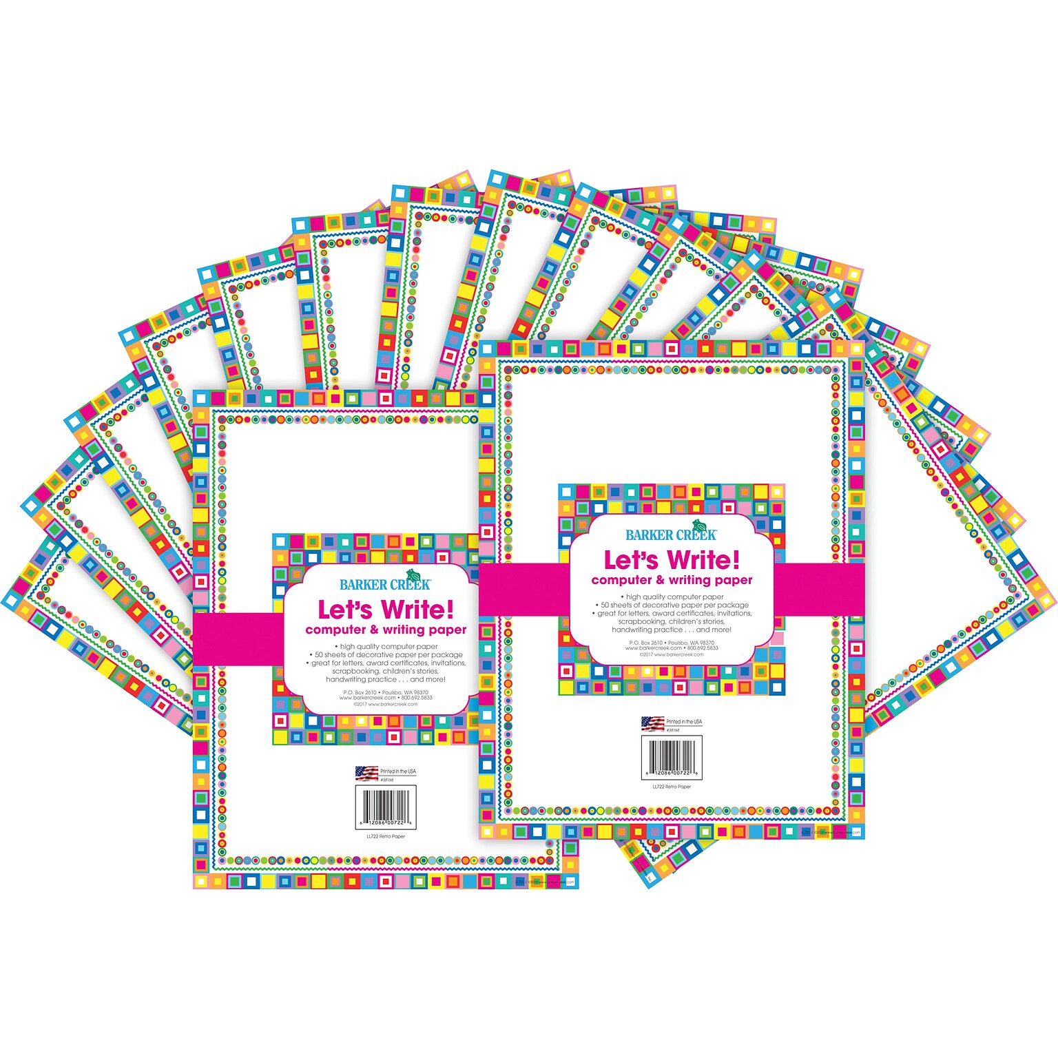 Barker Creek Retro Computer Paper, 8.5 x 11, 60 lbs., Multicolored, 100 Sheets/Pack (BC3612)