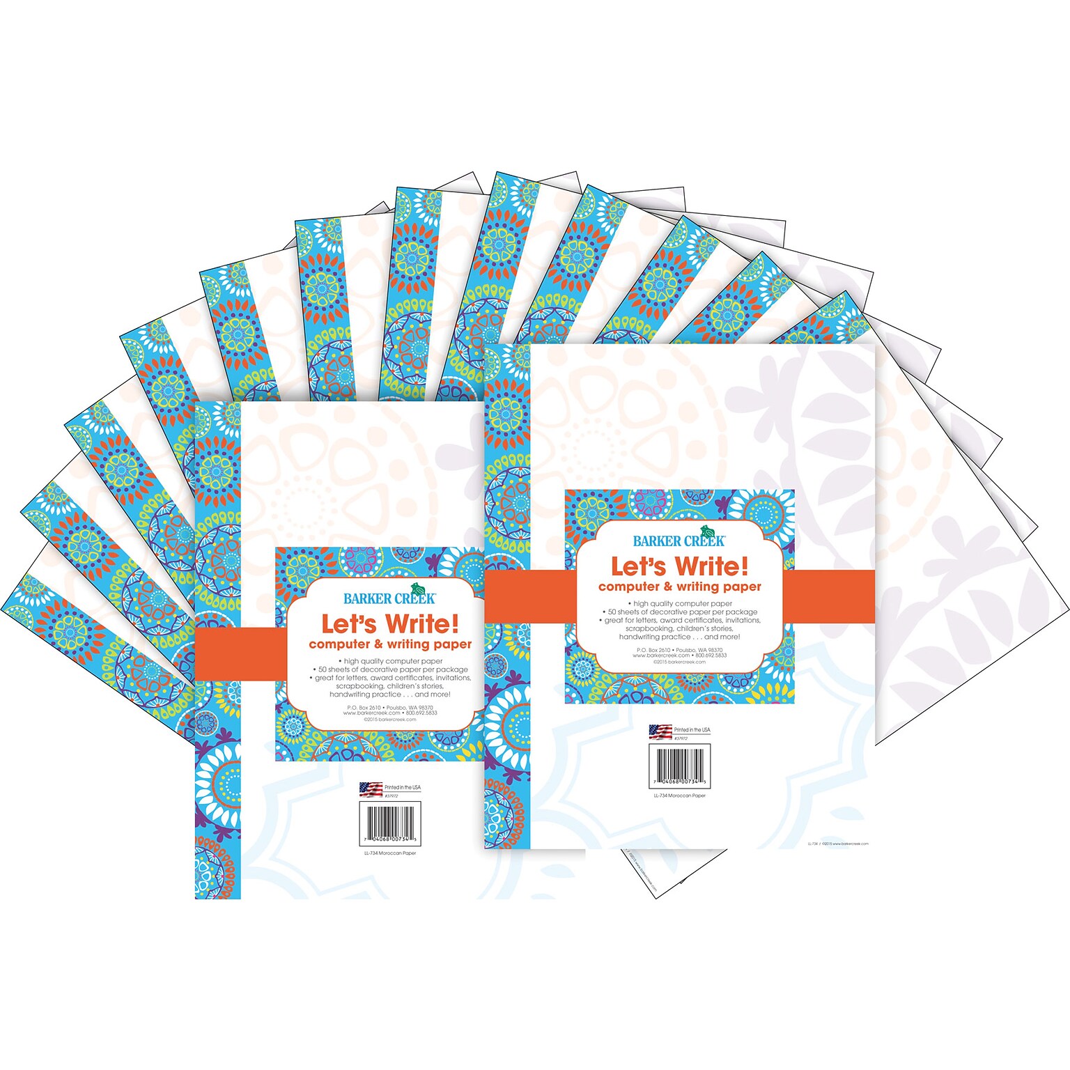 Barker Creek Moroccan Computer Paper, 8.5 x 11, 60 lbs., Multicolored, 100 Sheets/Pack (BC3619)