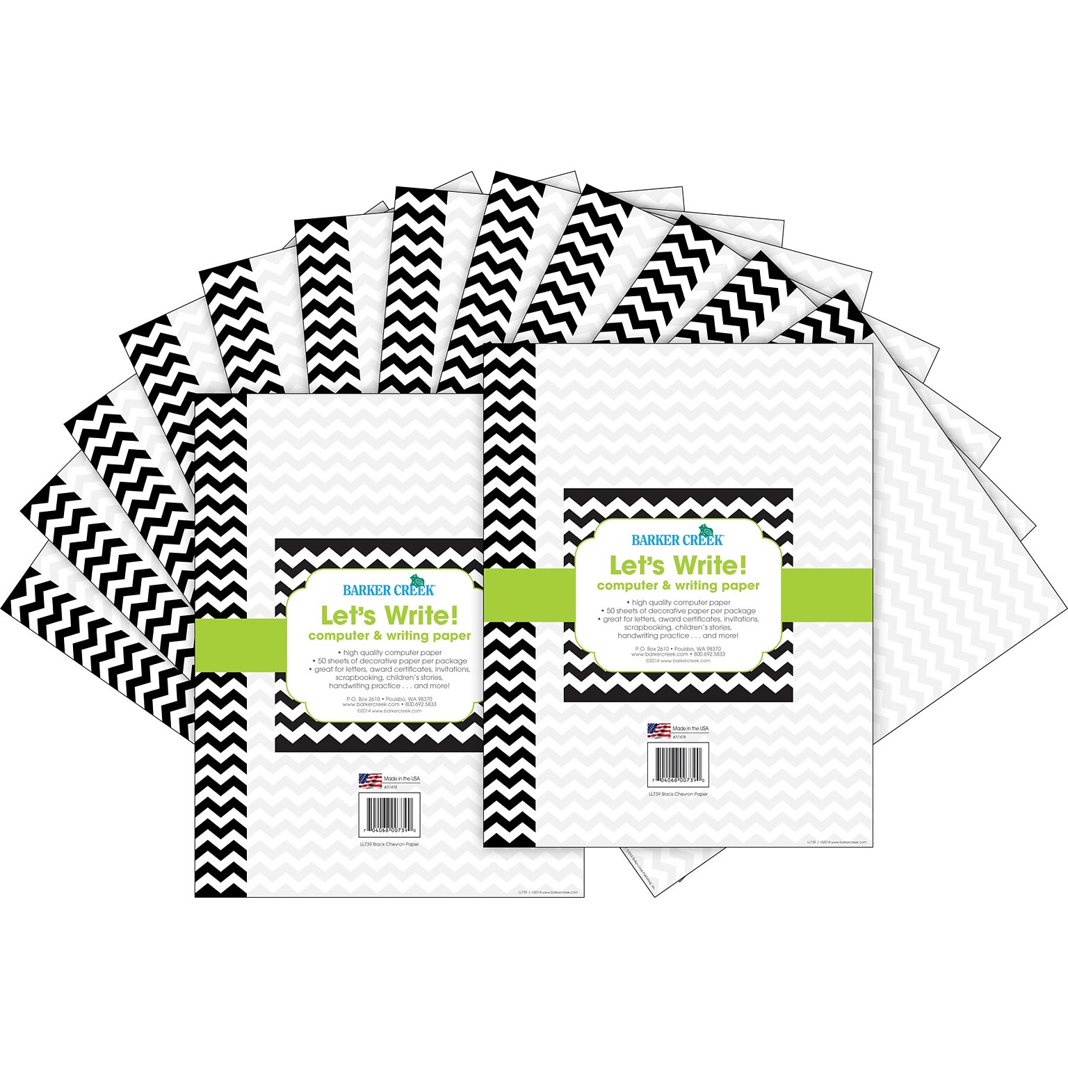 Barker Creek Chevron Computer Paper, 8.5 x 11, 60 lbs., Black, 100 Sheets/Pack (BC3622)