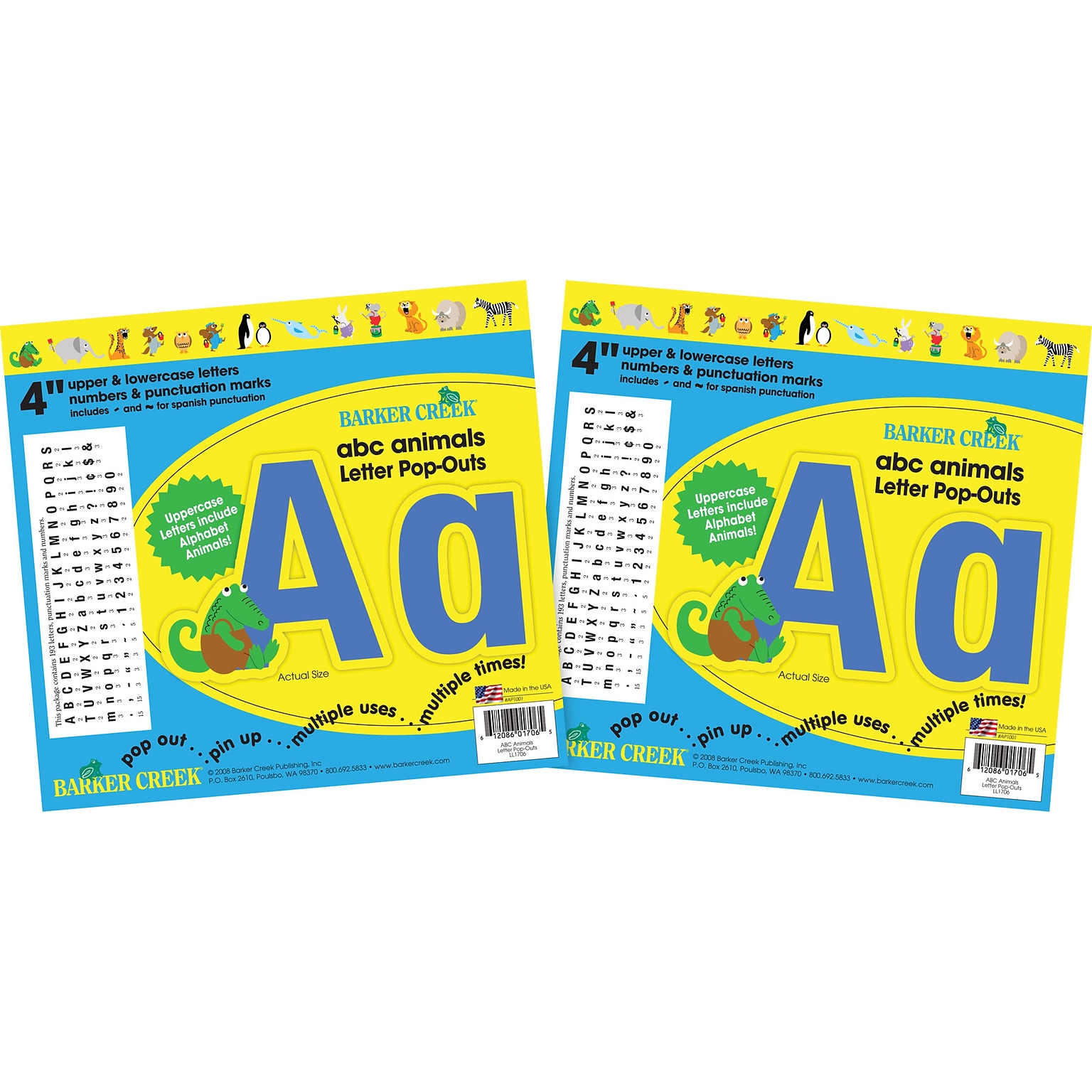 Barker Creek 4 Letter Pop-Out 2-Pack, ABC Animals, 426 Characters/Set (BC3630)