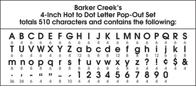 Barker Creek 4" Letter Pop-Out 2-Pack, Hot to Dot, 510 Characters/Set (BC3633)