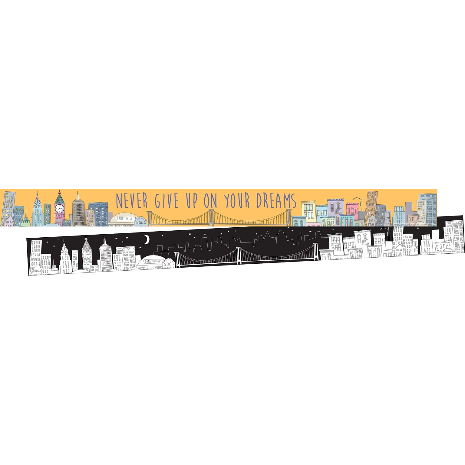 Barker Creek Color Me! Cityscape Double-Sided Border with Quote 2-Pack, 70 Feet/Set (BC3658)