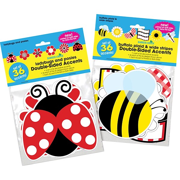 Barker Creek Ladybugs & Bumblebees Accent 2-Pack (2 designs), 72 Pieces/Set (BC3711)