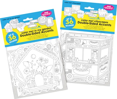 Barker Creek Color Me! Garden & City Double Sided Accent 2-Pack (2 designs), 72 Pieces/Set (BC3720)