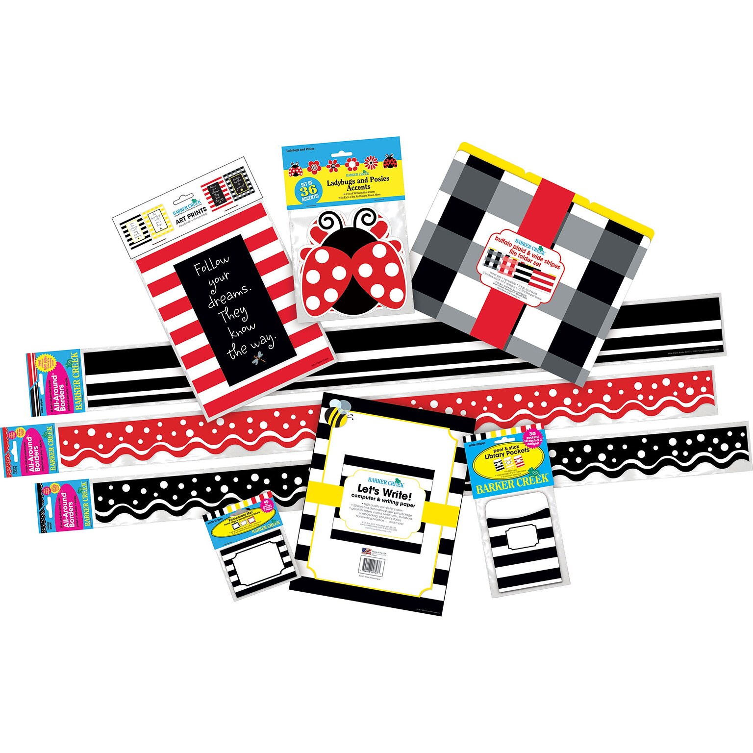 Barker Creek Follow Your Dreams Décor Set (Buffalo Plaid & Wide Stripes), 215 Pieces/Set (BC3726)