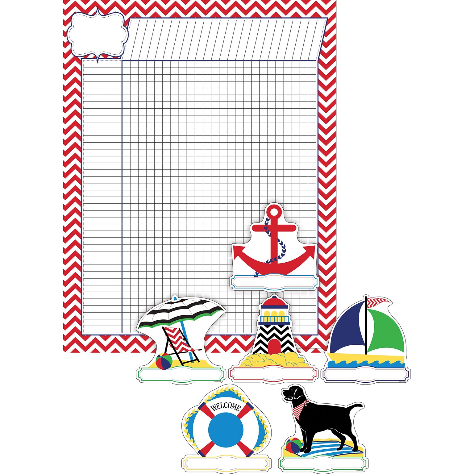 Barker Creek Nautical Chevron Incentive Chart and Accent Set, Multicolored, 37 Pieces/Set (BC3738)