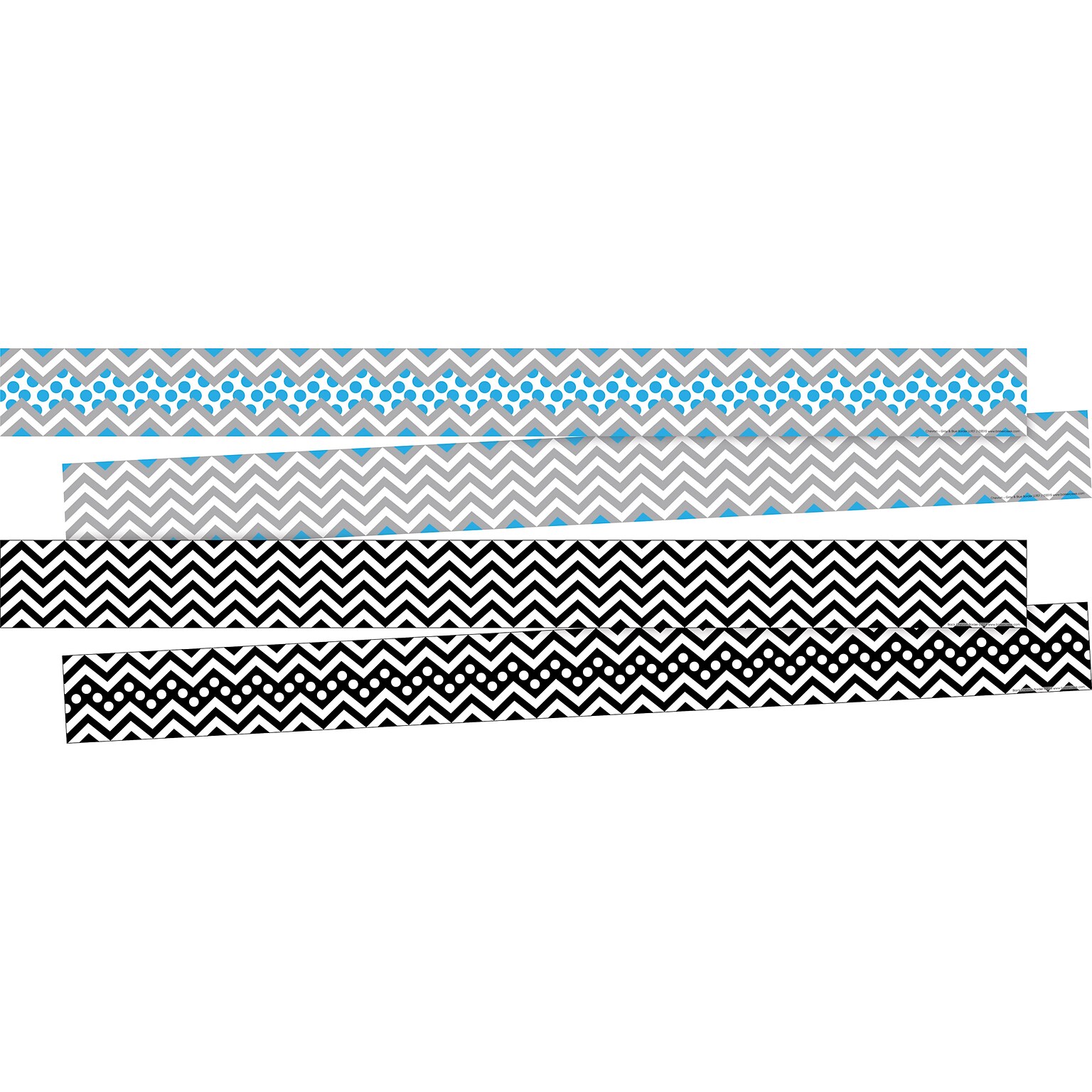 Barker Creek Double-Sided Border Set, 35 x 3, Black & Blue Chevron, 2 designs, 24/Set (BC3741)