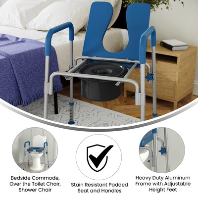 Flash Furniture Hercules Shower Commode Chair with Safety Rail, Blue (DCHY6458LBL)