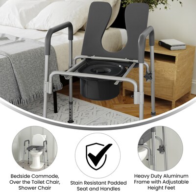 Flash Furniture Hercules Shower Commode Chair with Safety Rail, Gray (DCHY6458LGRY)