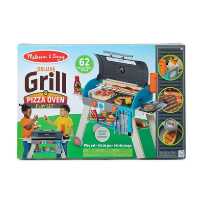 Melissa & Doug Wooden Deluxe Barbecue Grill, Smoker and Pizza Oven Play Food Toy (30608)