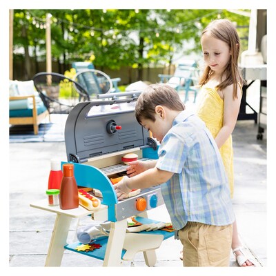 Melissa & Doug Wooden Deluxe Barbecue Grill, Smoker and Pizza Oven Play Food Toy (30608)