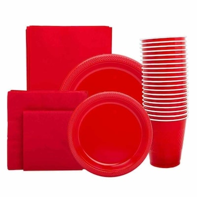 JAM PAPER Party Supply Assortment, Red, Plates, Napkins, Cups & Tablecloth, 6/Pack (255PPRES)