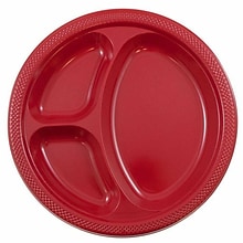 JAM PAPER 3 Compartment Divided Plates, 10 1/4 inch, Plastic, Red, 20/Pack  (10255CPGLS)