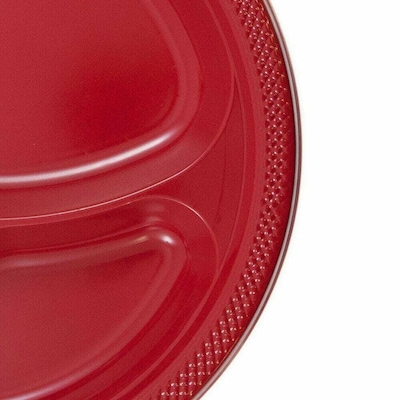 JAM PAPER 3 Compartment Divided Plates, 10 1/4 inch, Plastic, Red, 20/Pack  (10255CPGLS)