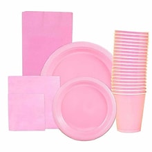 JAM PAPER Party Supply Assortment, Baby Pink Pastel, Plates, Napkins, Cups & Tablecloth, 6/Pack (255