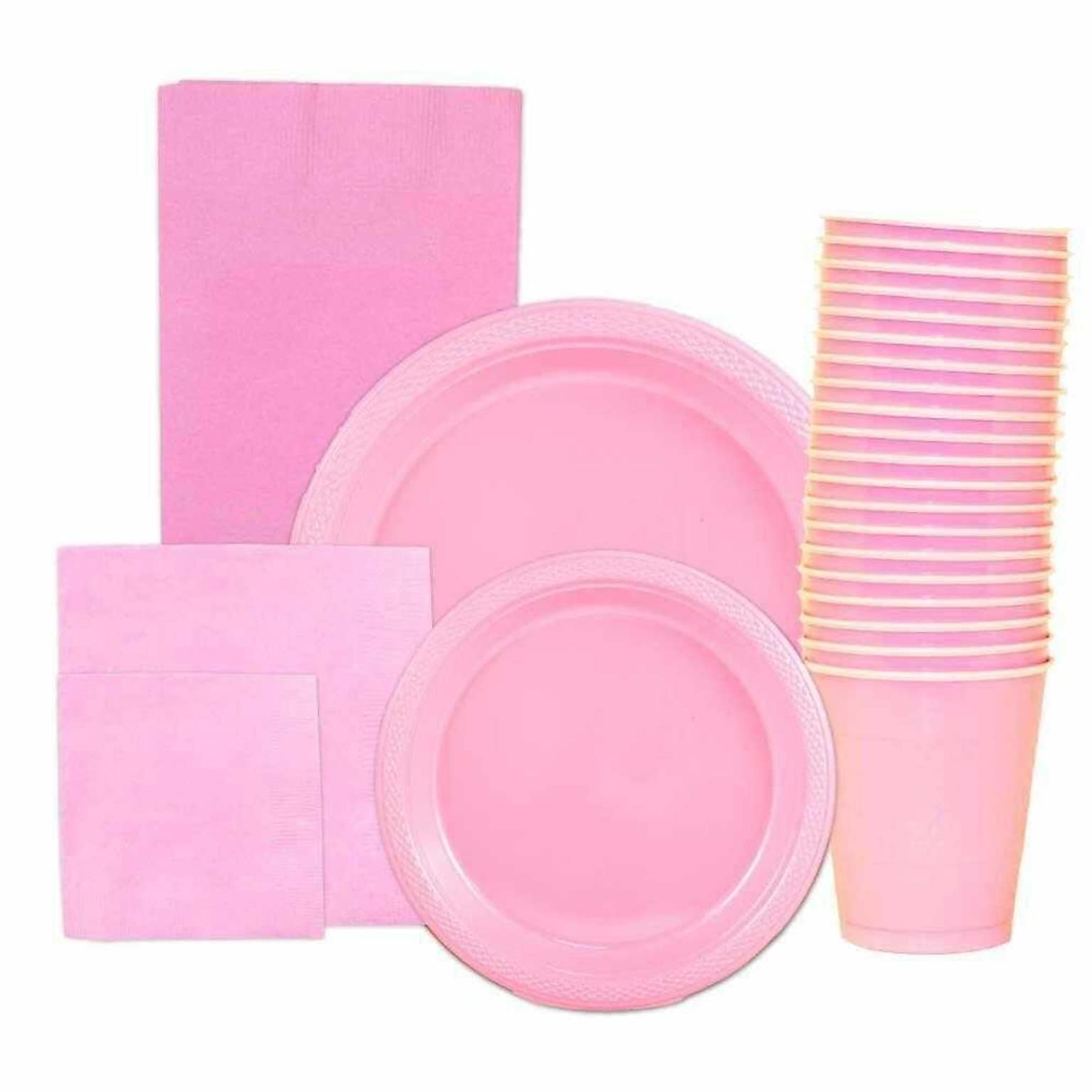 JAM PAPER Party Supply Assortment, Baby Pink Pastel, Plates, Napkins, Cups & Tablecloth, 6/Pack (255PPBBPIS)