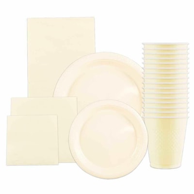 JAM PAPER Party Supply Assortment, Ivory, Plates, Napkins, Cups & Tablecloth, 6/Pack (255PPIVRS)