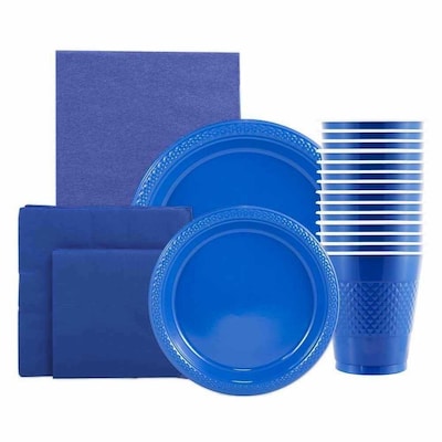 JAM PAPER Party Supply Assortment, Blue, Plates, Napkins, Cups & Tablecloth, 6/Pack (255PPBLUS)