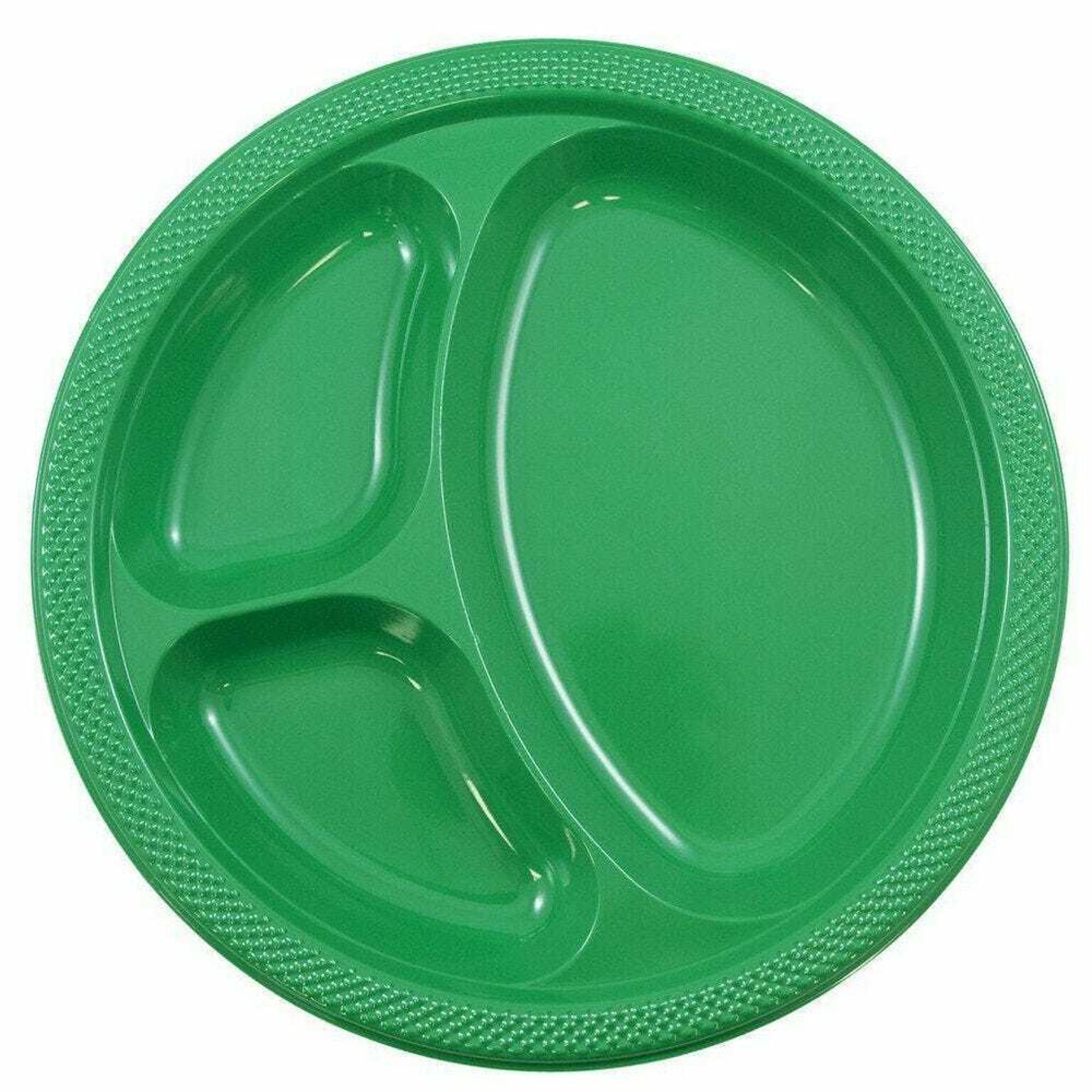 JAM Paper 10 1/4 3-Compartment Plastic Plates, Green, 20 Plates/Pack (10255CPGLS)