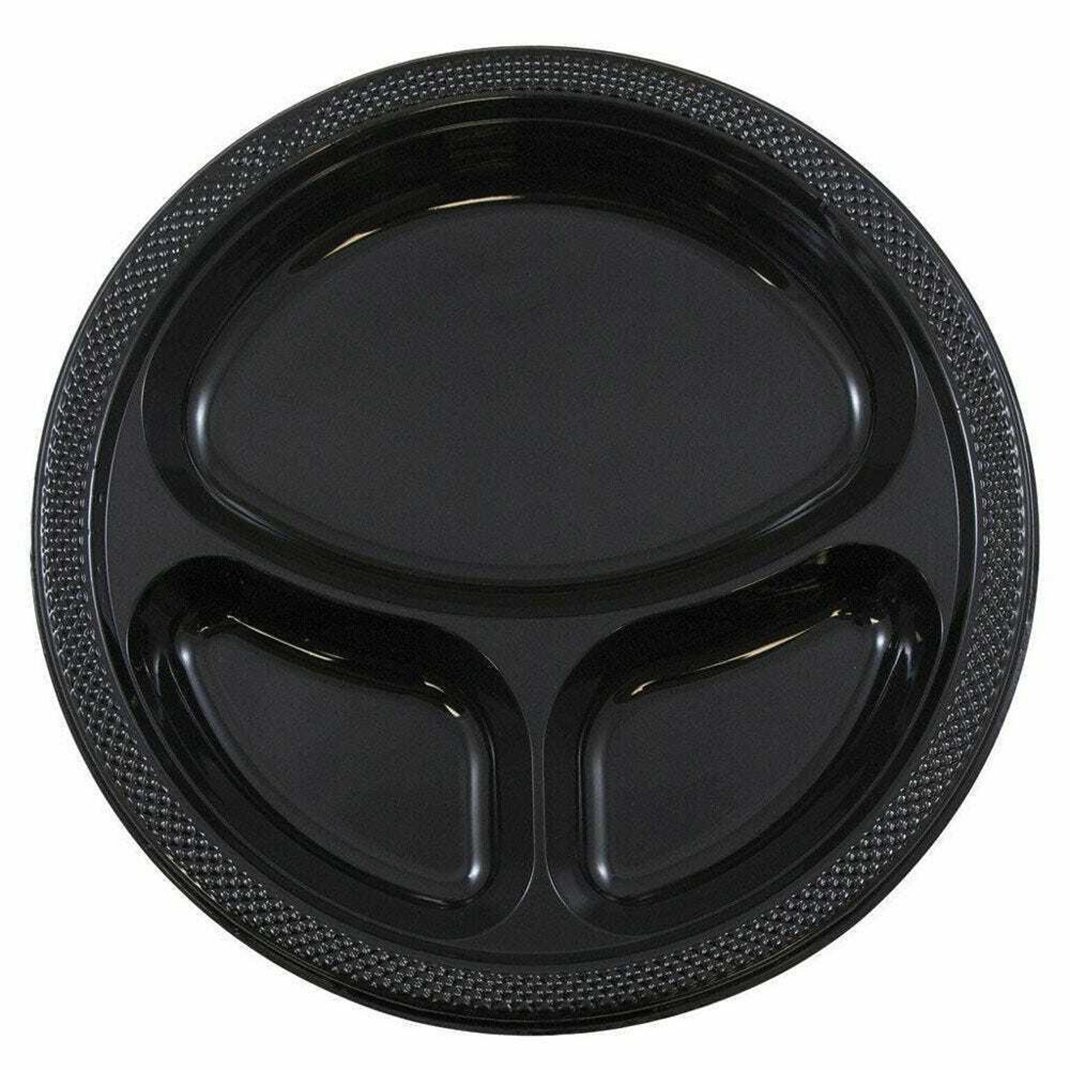 JAM Paper 10 1/4 3-Compartment Plastic Plates, Black, 20 Plates/Pack (10255CPGLS)