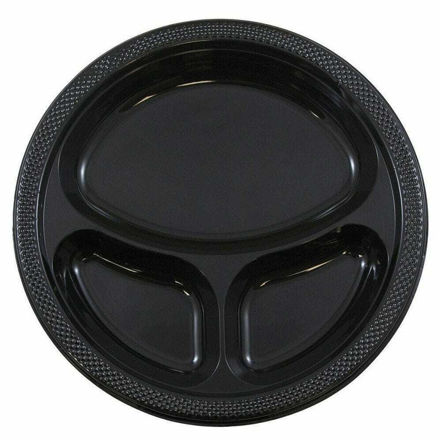 JAM PAPER 3 Compartment Divided Plates, 10 1/4 inch, Plastic, Black, 20/Pack  (10255CPGLS)