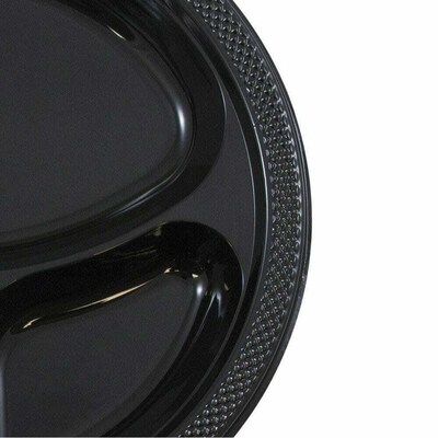 JAM Paper 10 1/4 3-Compartment Plastic Plates, Black, 20 Plates/Pack (10255CPGLS)