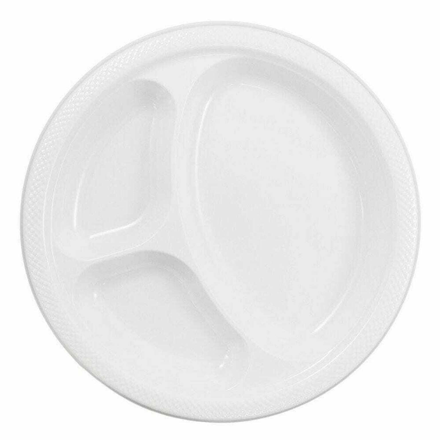 JAM Paper 10 1/4 3-Compartment Plastic Plates, White, 20 Plates/Pack (10255CPGLS)