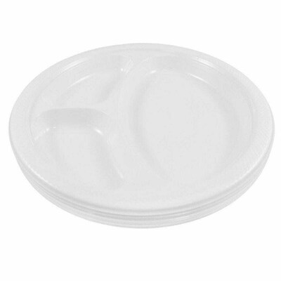 JAM Paper 10 1/4" 3-Compartment Plastic Plates, White, 20 Plates/Pack (10255CPGLS)