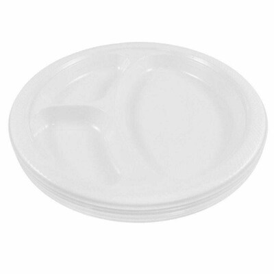 JAM PAPER 3 Compartment Divided Plates, 10 1/4 inch, Plastic, White, 20/Pack  (10255CPGLS)