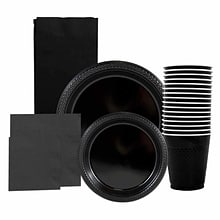 JAM PAPER Party Supply Assortment, Black, Plates, Napkins, Cups & Tablecloth, 6/Pack (255PPBLKS)