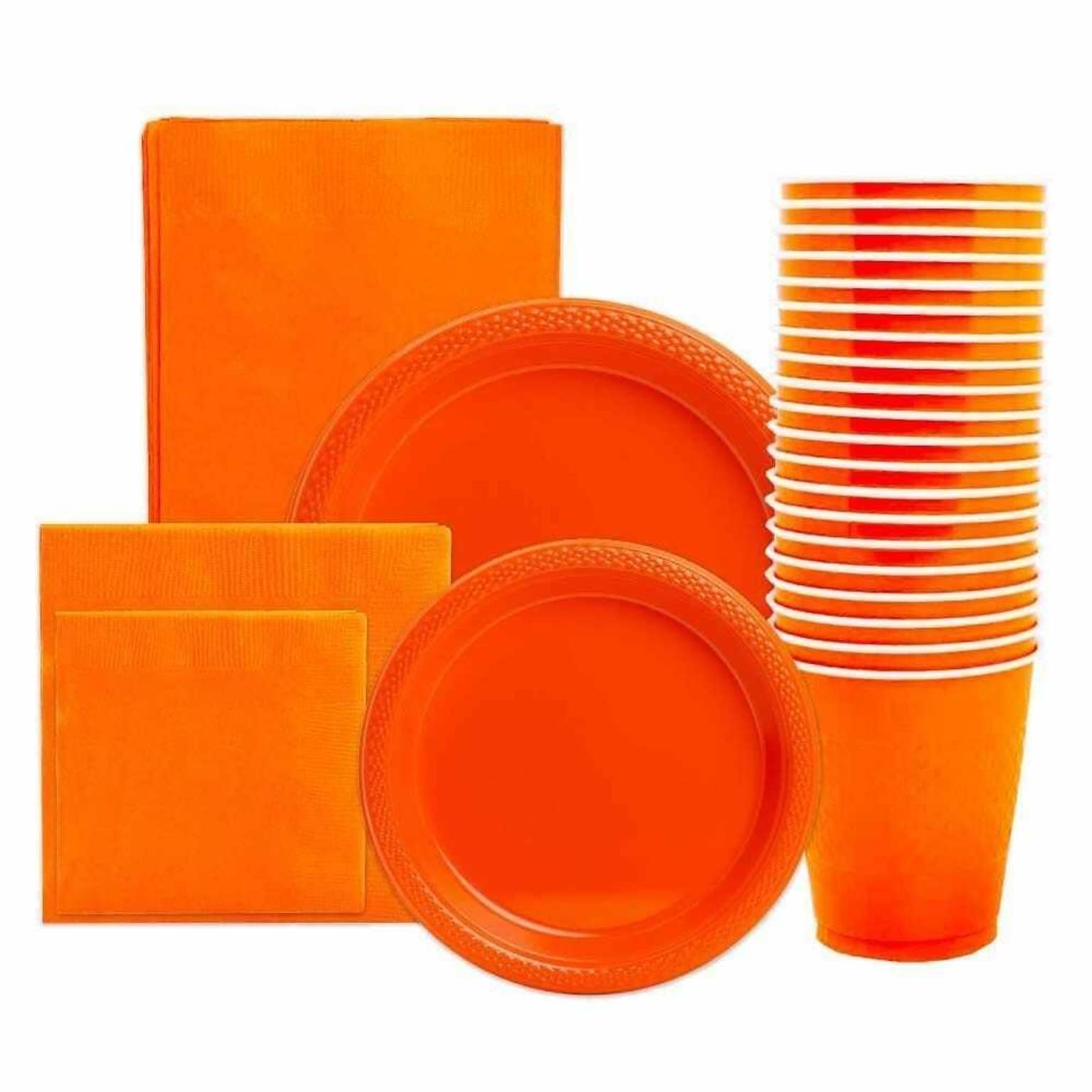 JAM PAPER Party Supply Assortment, Orange, Plates, Napkins, Cups & Tablecloth, 6/Pack (255PPORGS)