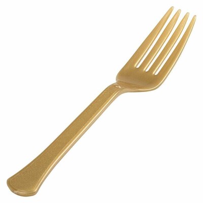 JAM PAPER Premium Disposable Forks, Gold, Plastic, 50/Pack (297F48GLS)