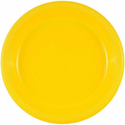 JAM PAPER Round Party Plates, 7 inch, Plastic, Yellow, 200/Box (255321940BS)