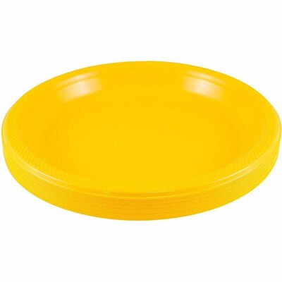 JAM PAPER Round Party Plates, 7 inch, Plastic, Yellow, 200/Box (255321940BS)