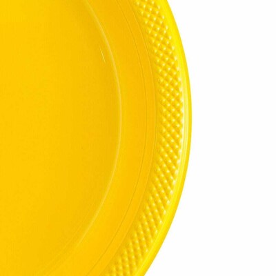 JAM PAPER Round Party Plates, 7 inch, Plastic, Yellow, 200/Box (255321940BS)