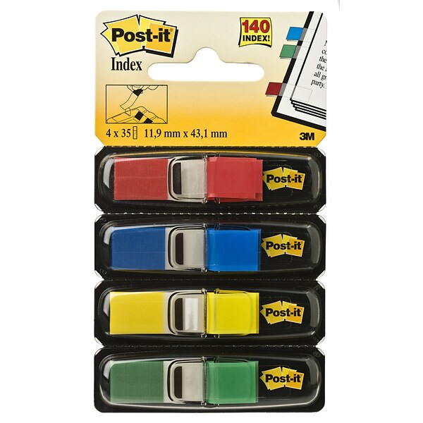 Post-it® Flags, .47 Wide, Assorted Colors, 140 Flags/Pack (683-4)