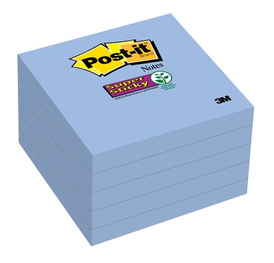 Post-it® Super Sticky Notes, 3 x 3 , Mediterranean Blue, 90 Sheets/Pad, 5 Pads/Pack (654-5SSBW)